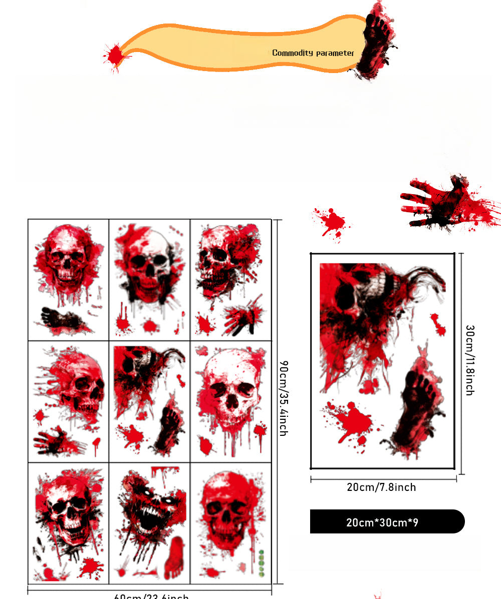 Halloween Scary Skull & Bloody Handprint Window Stickers – Product Detail Page 🎃🩸👻 Kawaii Stickers