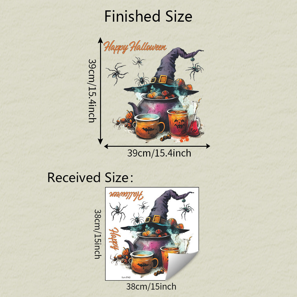 🧙‍♀️🎃 Halloween Witch Window Stickers – Magic Potion & Witch Hat Static Cling Glass Decals – Home Party Decor Kawaii Stickers