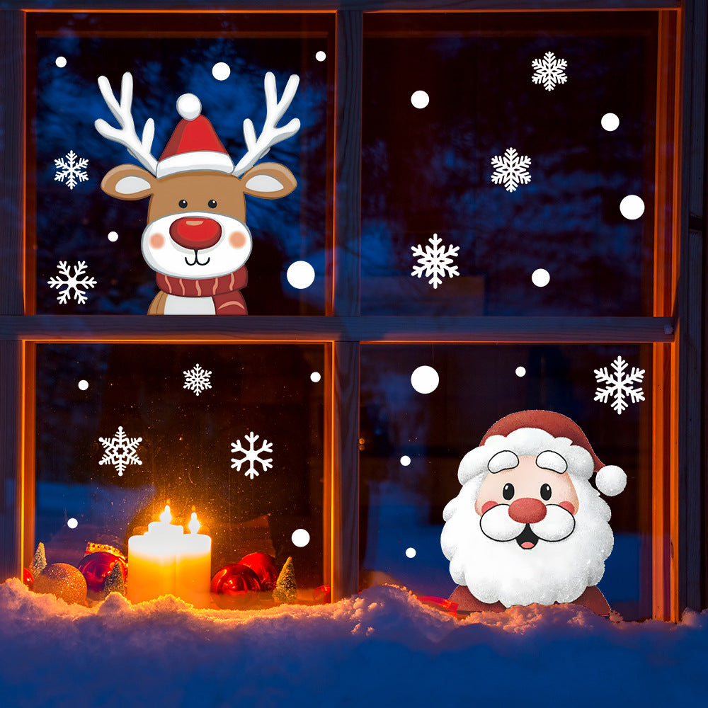 🎅 Snowflake Window Stickers Cartoon Christmas Santa, Reindeer ❄️✨ | Static Cling Glass Decals for Holiday Atmosphere 🎄 Kawaii Stickers