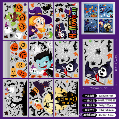 🎃 Halloween Window Stickers – Party Décor with Pumpkins, Spiders & Ghosts – Static-Cling Double-Sided Glass Decals for Windows, Doors & Walls Kawaii Stickers