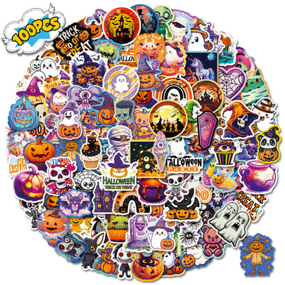 Halloween Stickers | 100pcs Pumpkin Ghost Waterproof Stickers