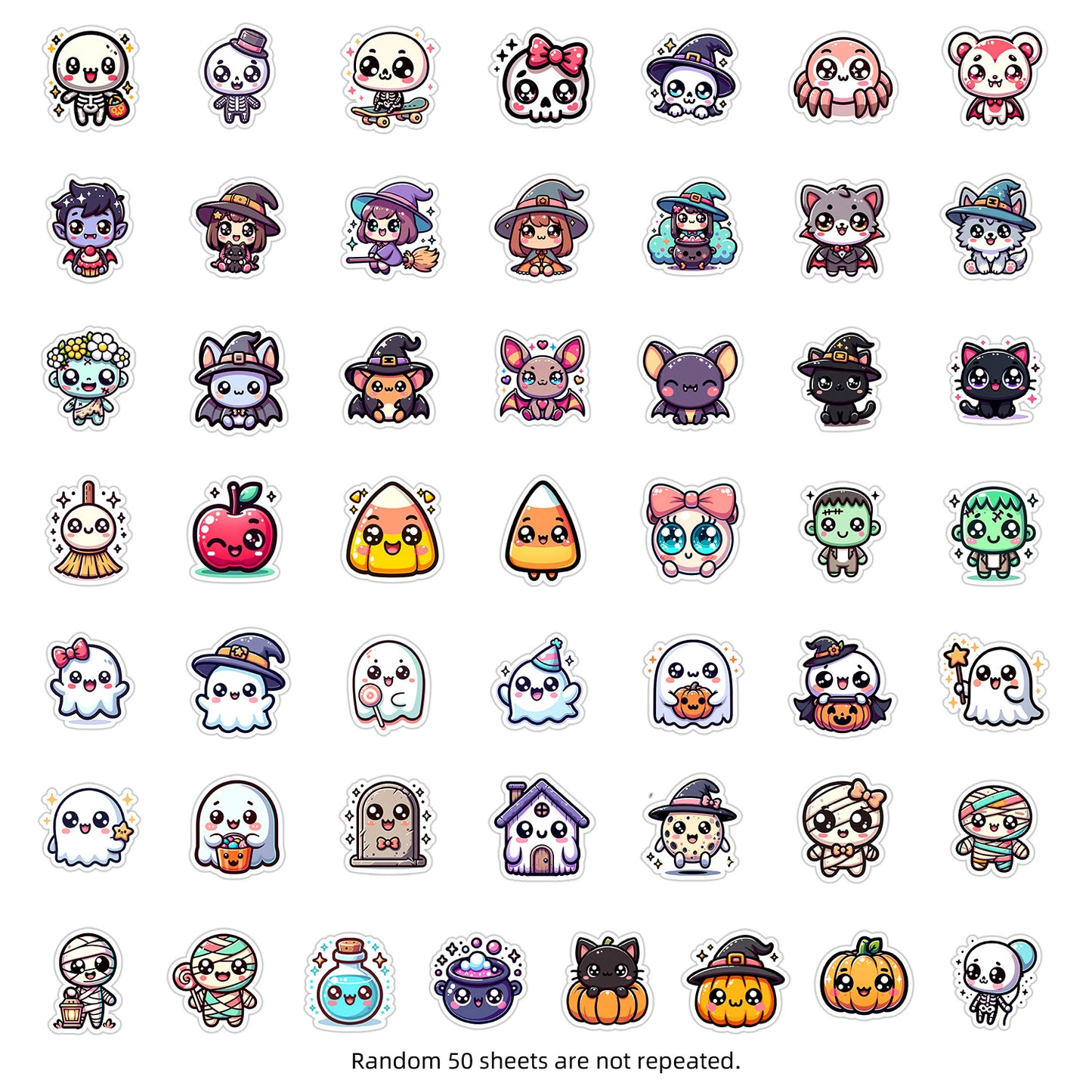 🎃 50pcs Cute Halloween Stickers Pack – Waterproof PVC Laptop Water Bottle Decorations Kawaii Stickers