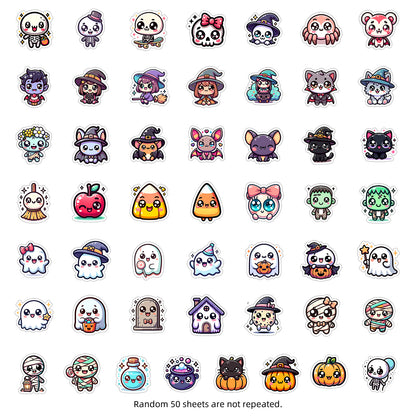 🎃 50pcs Cute Halloween Stickers Pack – Waterproof PVC Laptop Water Bottle Decorations Kawaii Stickers