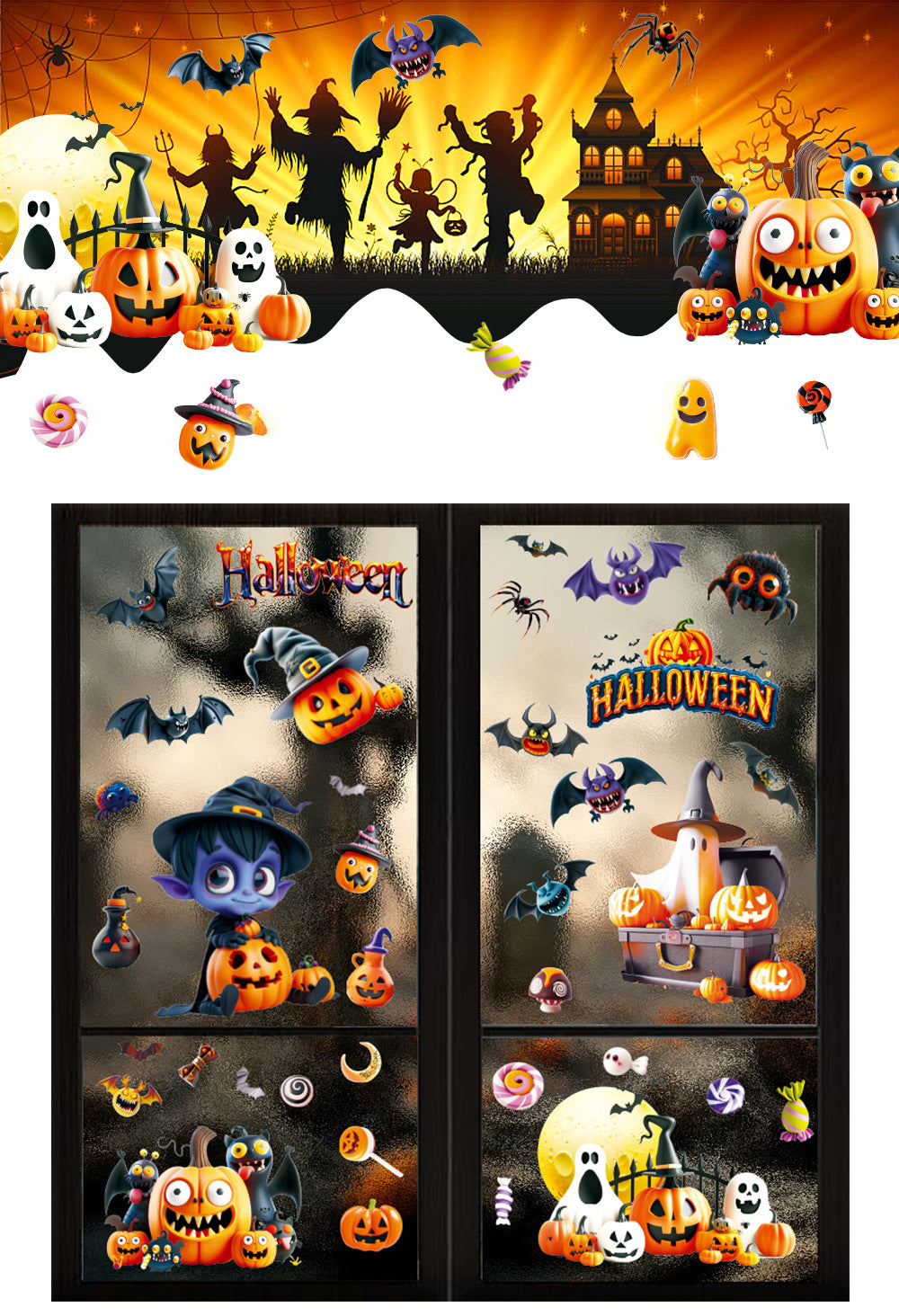 🎃 Halloween Window Stickers – Cute Ghosts & Pumpkins 👻🕸️ Kawaii Stickers