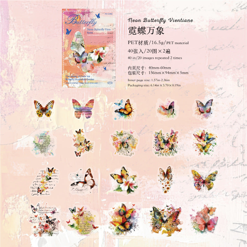 40PCS Butterfly Sticker Book – White Ink & Color Ink Botanical Collection – Scrapbook & Journal Vinyl Decals Color Butterfly Kawaii Stickers