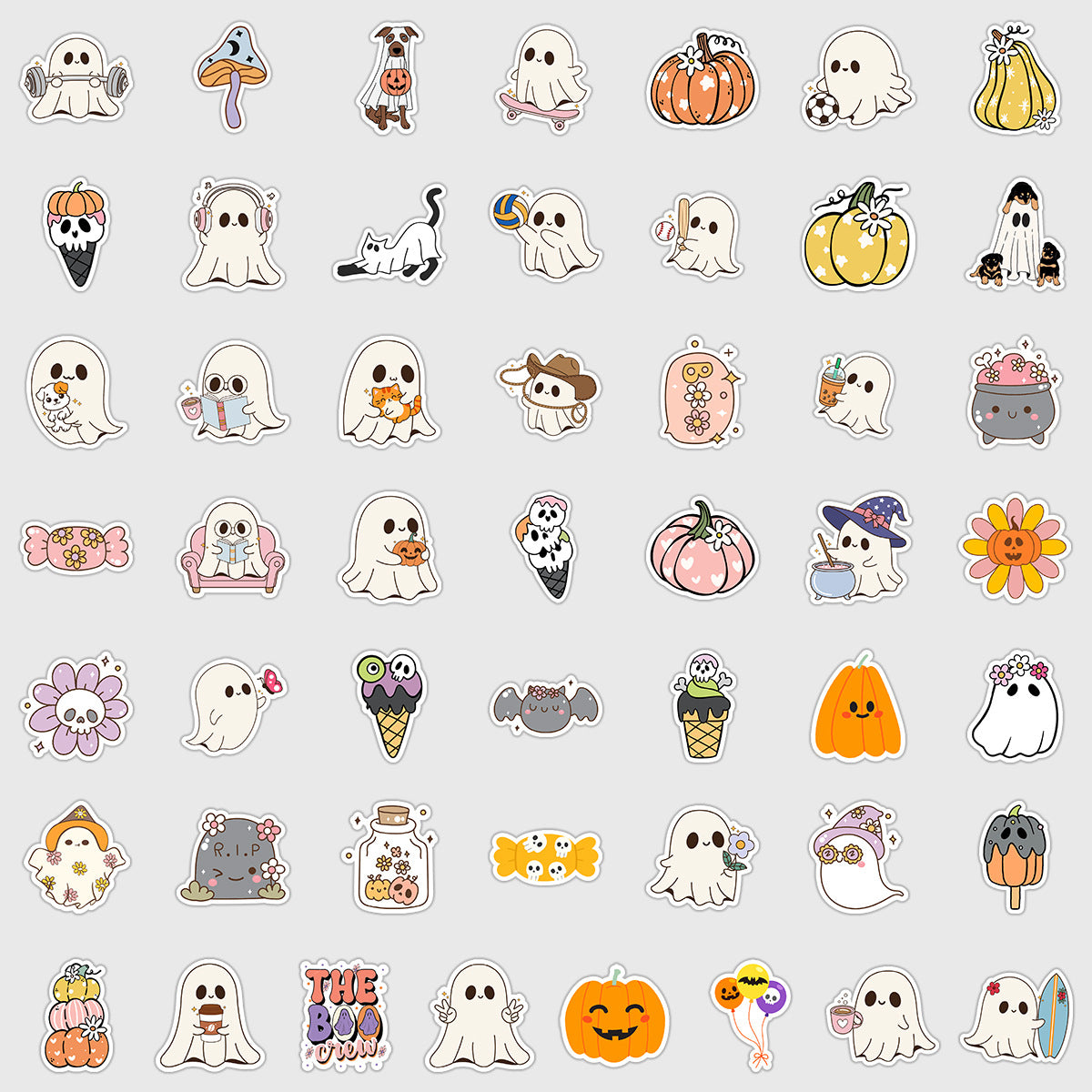 50pcs Halloween Ghost Graffiti Stickers – Waterproof Vinyl Stickers for Phones, Water Bottles, Laptops Kawaii Stickers