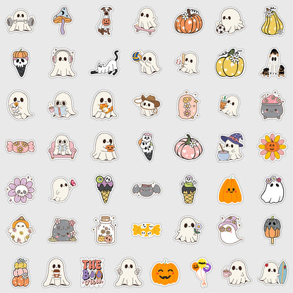 50pcs Halloween Ghost Graffiti Stickers – Waterproof Vinyl Stickers for Phones, Water Bottles, Laptops Kawaii Stickers