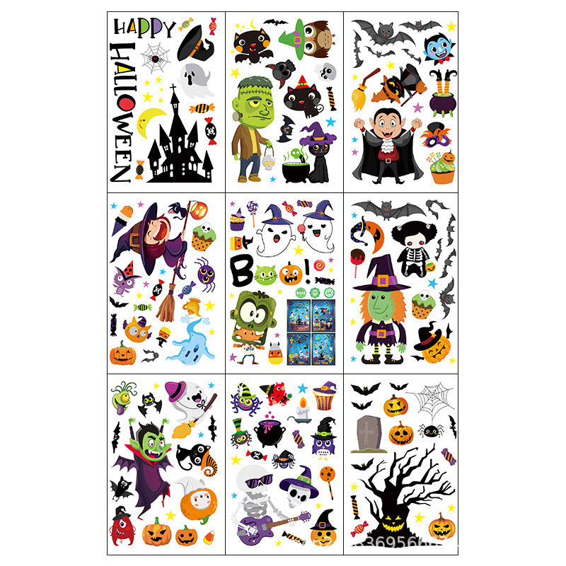 🎃 Halloween Window Stickers – Haunted House, Witch & Bat Static-Cling Decals – Double-Sided Print, Reusable Glass Wall Door Decorations Kawaii Stickers