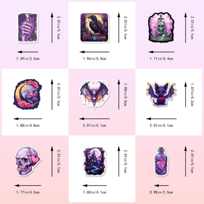 Halloween Stickers – 50pcs Gothic Purple Skull DIY Stickers