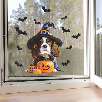 🎃🐶 Cute Halloween Dog Window Stickers – Static Cling Glass Decals with Pumpkins & Spooky Fun – Holiday Home Decor Kawaii Stickers
