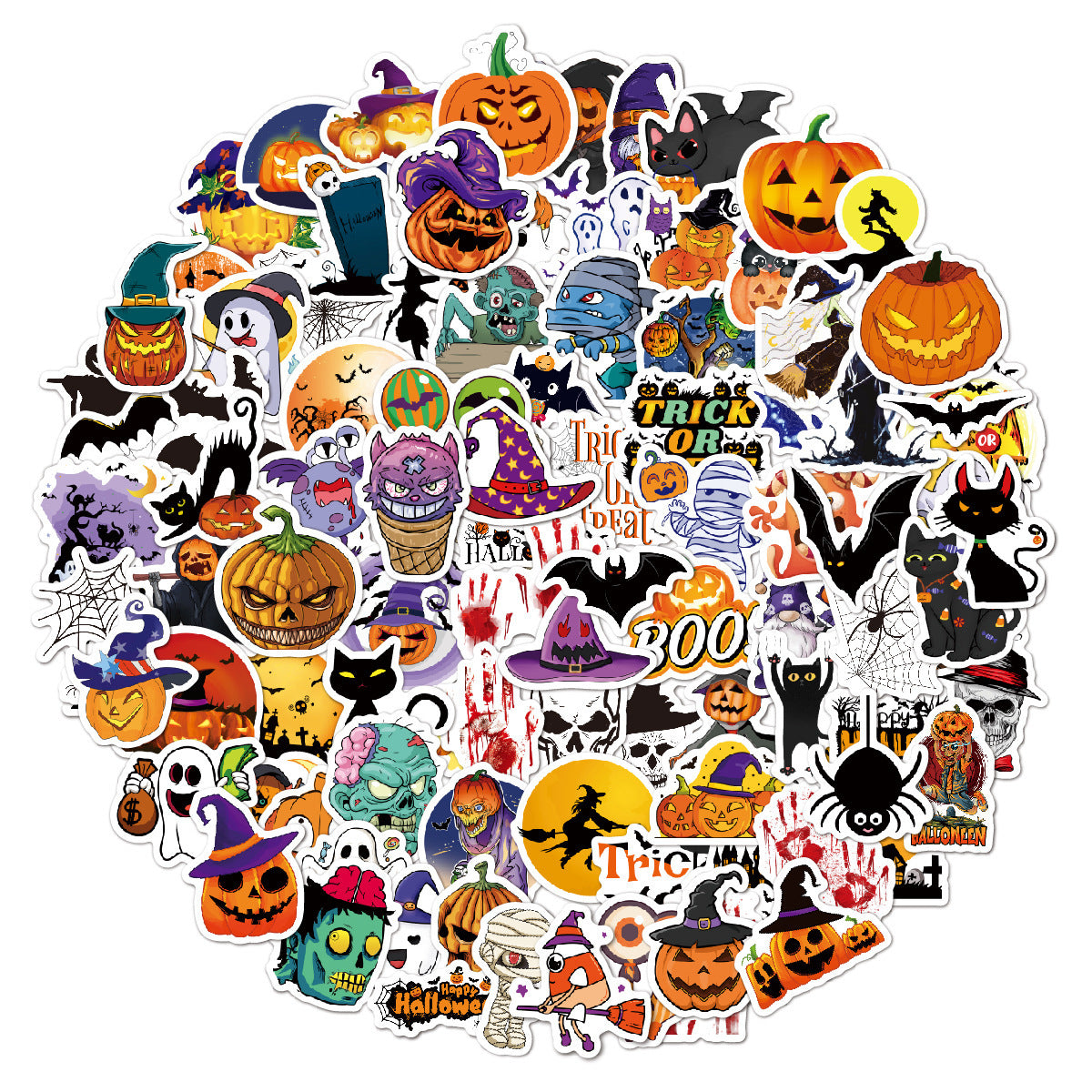 🕸️ Halloween Stickers Cartoon Graffiti Holographic Vinyl Set – 50PCS 🎃👻✨ Kawaii Stickers