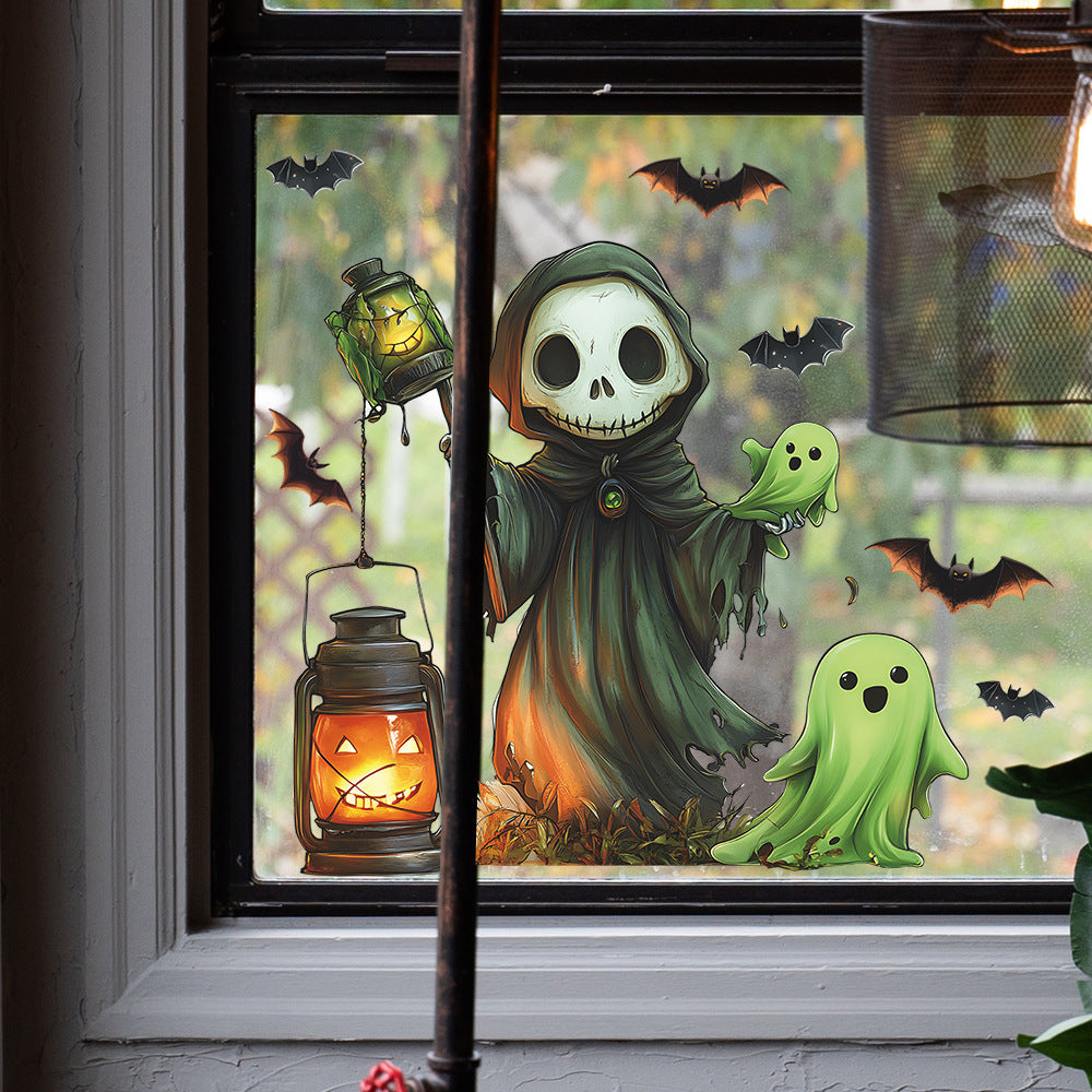 🎃 Halloween Skeleton Ghost & Bat Static Cling Window Stickers 🕸️💀🪟 Kawaii Stickers