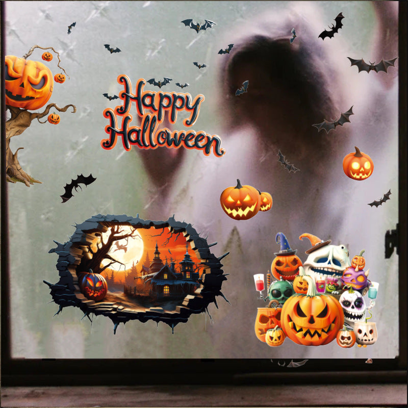Halloween Skull & Pumpkin Window Stickers – Fun & Festive Static Cling 🎃🎶💀 Kawaii Stickers