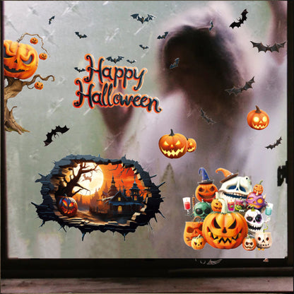Halloween Skull & Pumpkin Window Stickers – Fun & Festive Static Cling 🎃🎶💀 Kawaii Stickers