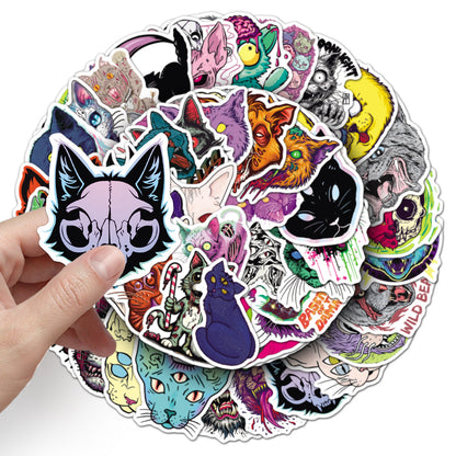 Halloween Stickers - 50pcs Scary Cat Halloween Stickers Set for DIY Decoration 🎃