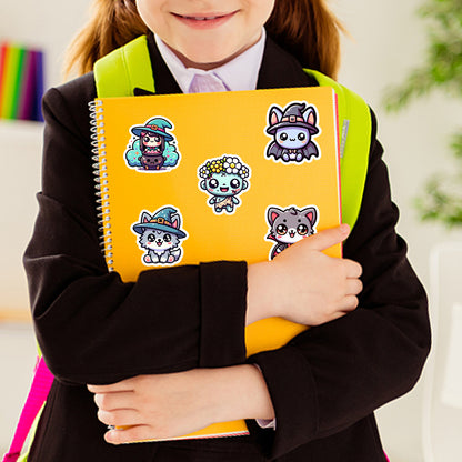 🎃 50pcs Cute Halloween Stickers Pack – Waterproof PVC Laptop Water Bottle Decorations Kawaii Stickers