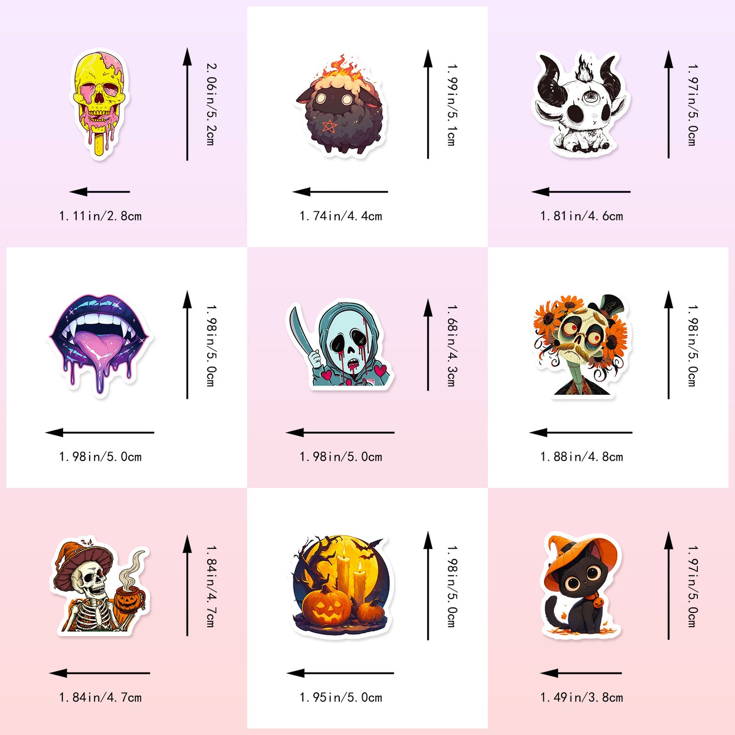 🎃 50 Halloween Stickers – Skulls, Pumpkins, Witches, Grim Reapers & Black Cats 🖤 Kawaii Stickers
