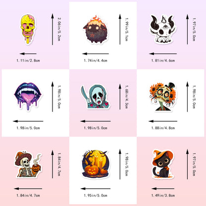 🎃 50 Halloween Stickers – Skulls, Pumpkins, Witches, Grim Reapers & Black Cats 🖤 Kawaii Stickers
