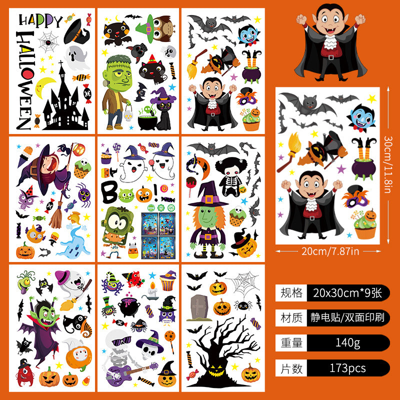 Halloween Window Stickers-Spooky Haunted Castle – Double-Sided Static Cling Ghost, Pumpkin & Zombie Glass Décor 👻🕸️ Halloween Stickers-II Kawaii Stickers