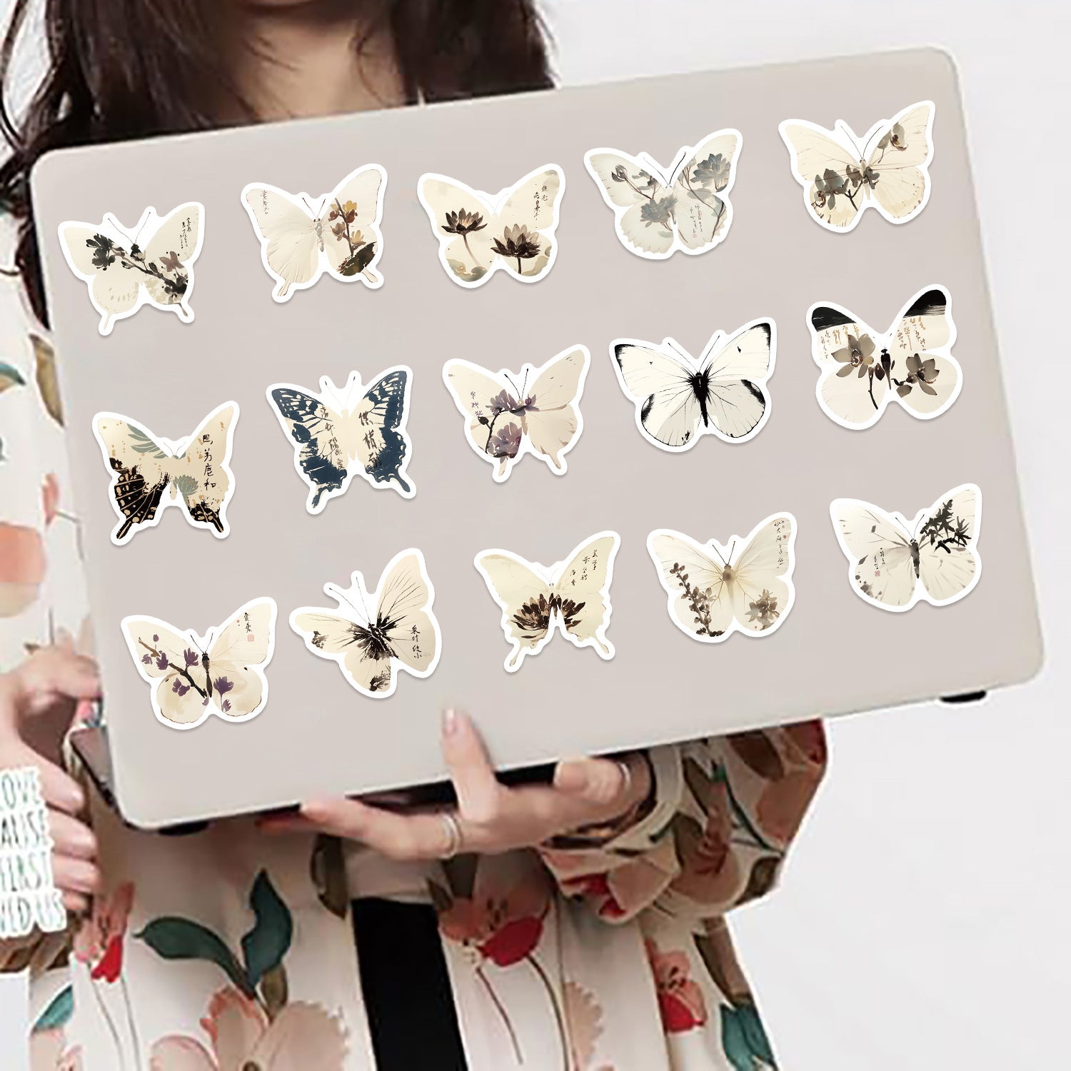 🦋🎨50pcs Ink-Style Butterfly Stickers Book | Waterproof PET Oriental Art Stickers for Journals, Notebooks, Water Cups ☕ & DIY Crafts Kawaii Stickers