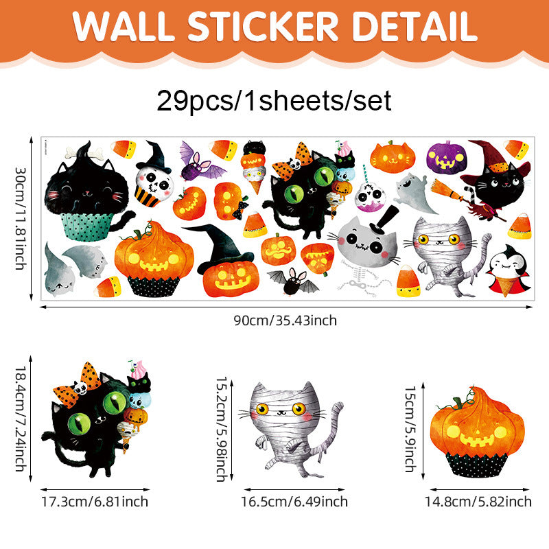 Happy Halloween Window Stickers – Ghosts, Pumpkins & Bats – Static-Cling PVC Wall & Glass Decals for Spooky Home Party Décor 👻🕷️🌙 P 30*90cm Kawaii Stickers