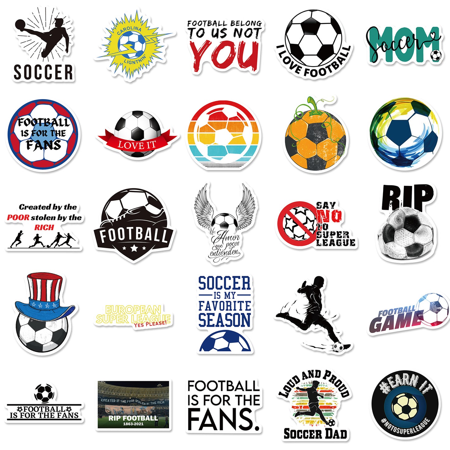 ⚽ 50PCS Football Stickers Pack – Cool Laptop, Water Bottle & Travel Decals 2025 Kawaii Stickers