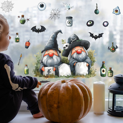 Halloween Gnome & Bat Window Stickers – Static Cling No-Glue Décor 🎃🧙‍♂️🦇 Kawaii Stickers