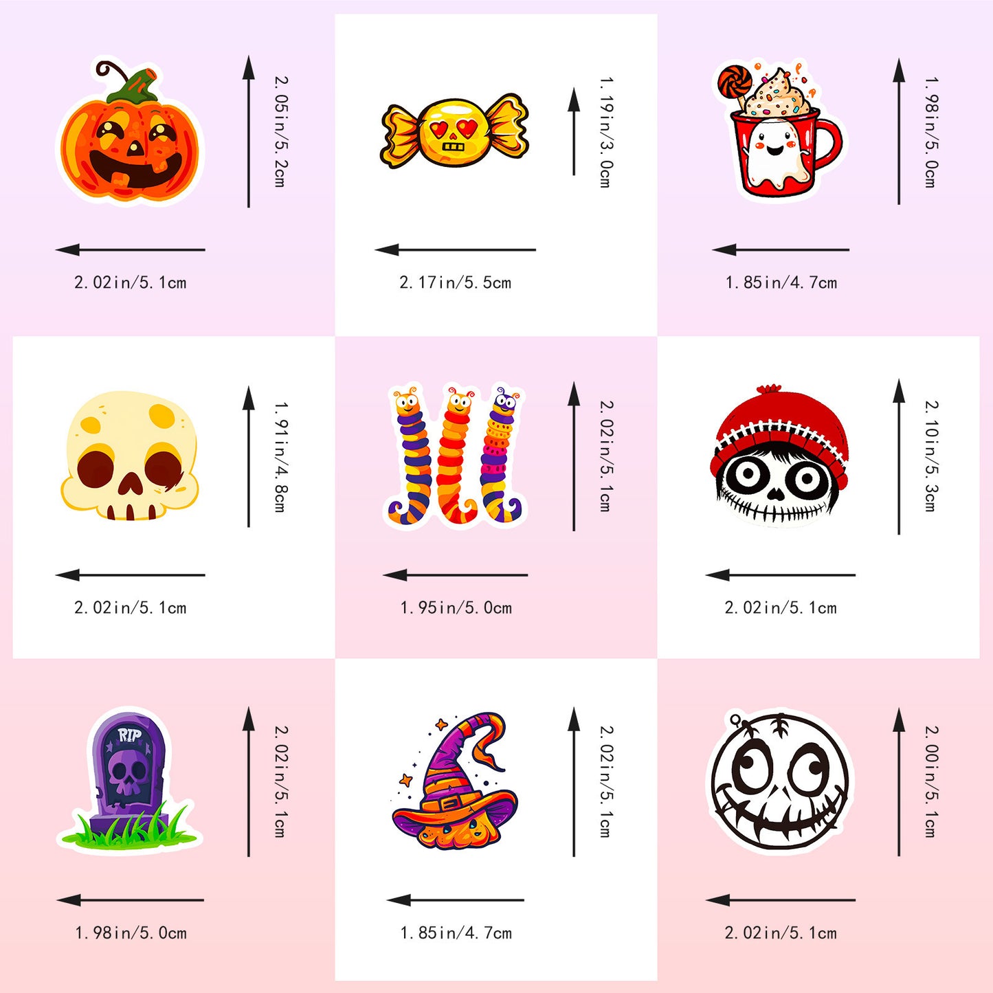 Halloween Stickers – 50Pcs Cute Ghost, Spider & Bat Cartoon DIY Stickers