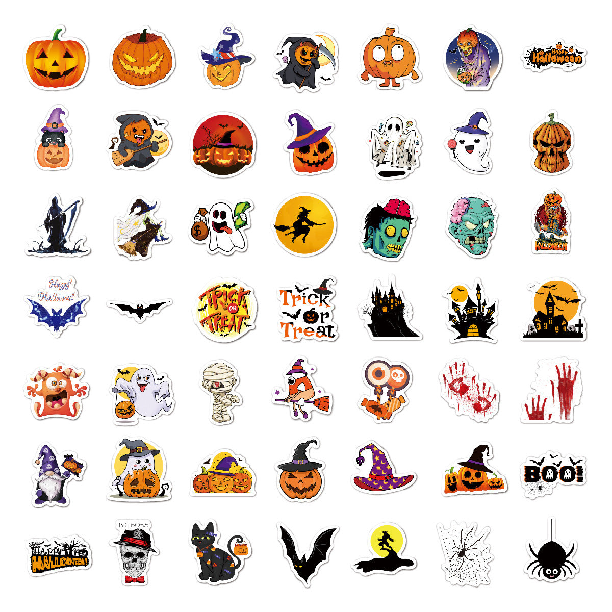 🕸️ Halloween Stickers Cartoon Graffiti Holographic Vinyl Set – 50PCS 🎃👻✨ Kawaii Stickers