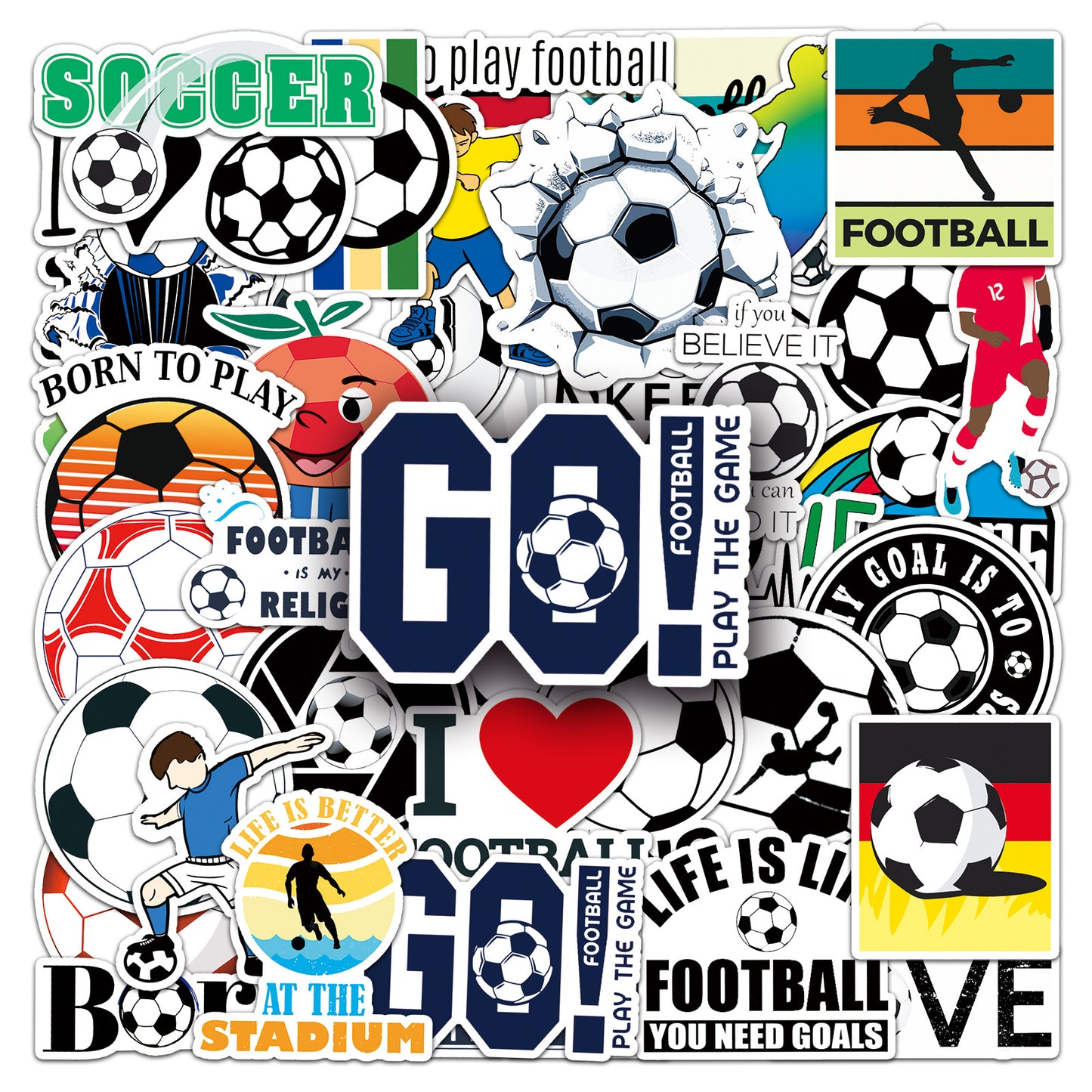 Football Stickers – 50Pcs Sport Designs – High-Definition Waterproof PVC – For Water Bottles, Laptops, Skateboards, Suitcases, Phones – Kawaii Stickers Kawaii Stickers