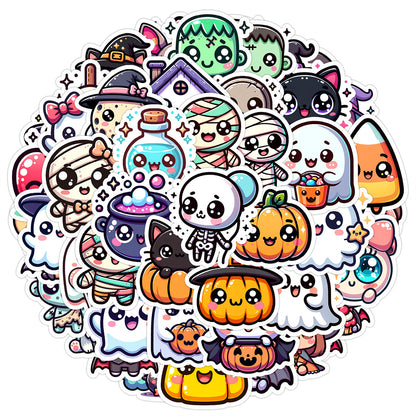 🎃 50pcs Cute Halloween Stickers Pack – Waterproof PVC Laptop Water Bottle Decorations Kawaii Stickers