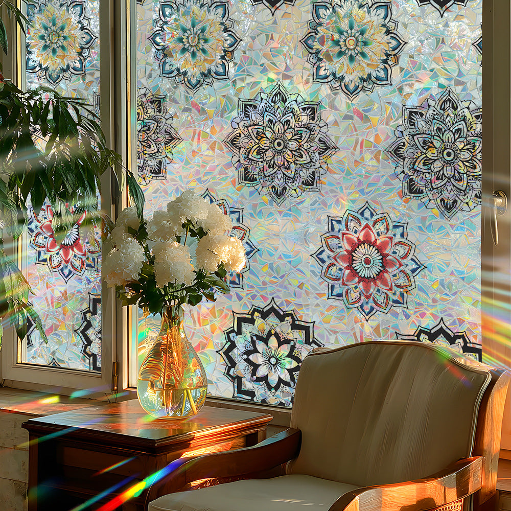 🌸 Holographic Mandala Flower Window Stickers – Colorful & Mindful Home Decor 🌸 Kawaii Stickers