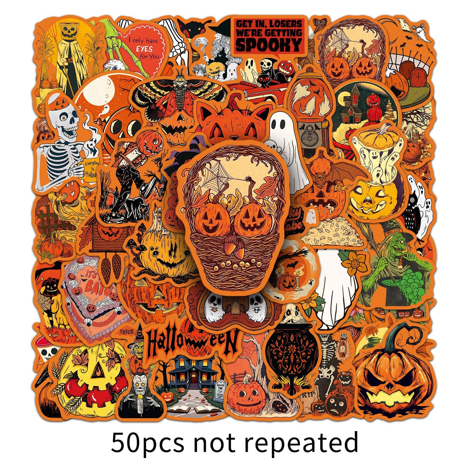 🎃 50 Pcs Vintage Halloween Stickers – Pumpkin Festival Decoration for Phone & Laptop 🎃✨ 50Pcs Vintage Stickers Kawaii Stickers