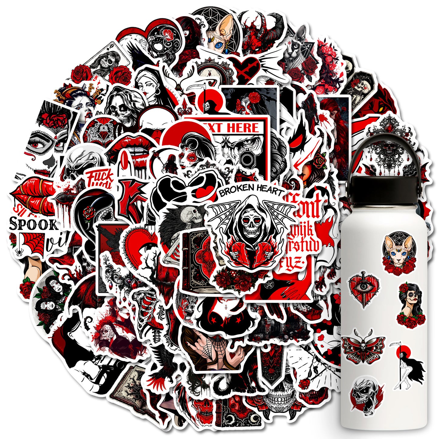 🎃 Halloween Stickers | 100 Gothic Red Waterproof Halloween Sticker Set