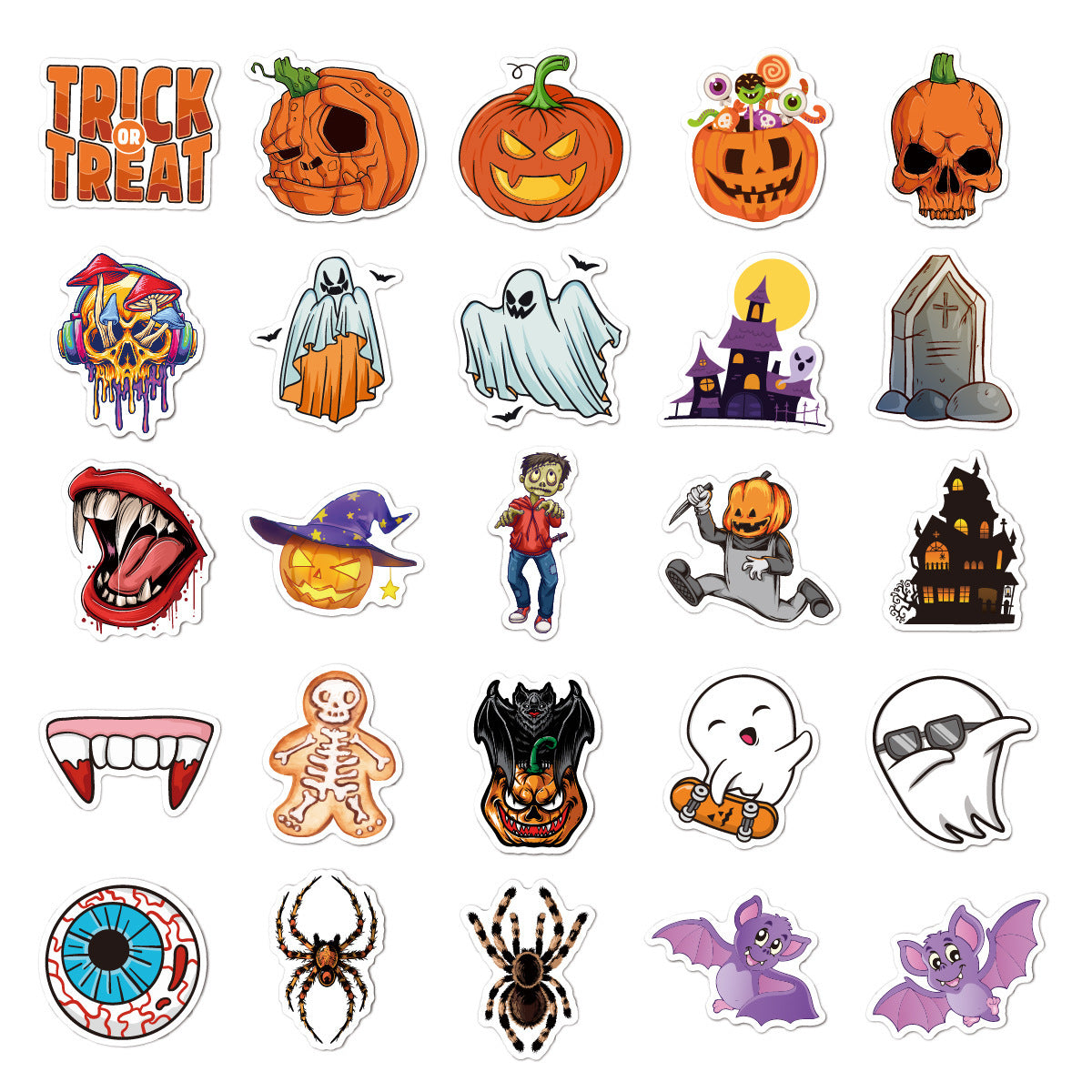 🕸️ Halloween Stickers Cartoon Graffiti Holographic Vinyl Set – 50PCS 🎃👻✨ Kawaii Stickers