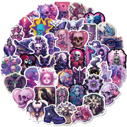 Halloween Stickers – 50pcs Gothic Purple Skull DIY Stickers