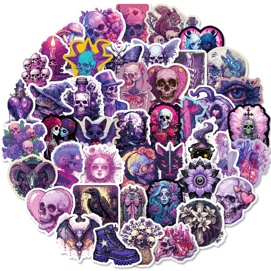 Halloween Stickers – 50pcs Gothic Purple Skull DIY Stickers