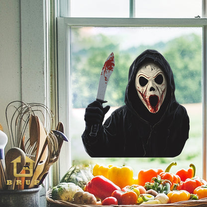 🎃 Halloween Horror Mask Man Static Cling Window Stickers 👻🪟💀 Kawaii Stickers