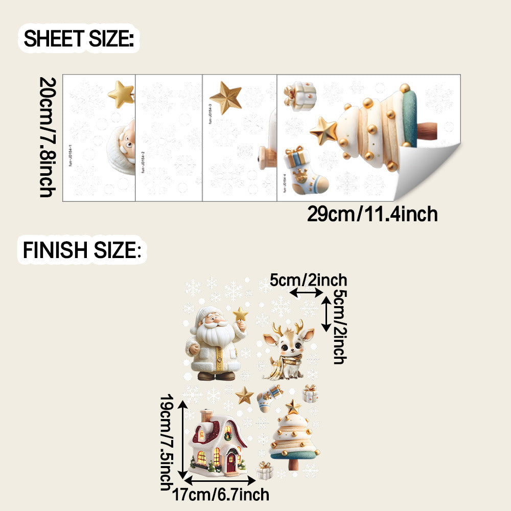 🎄 Christmas Snowflake Window Stickers – Santa, Reindeer & Tree Static Clings ❄️✨ 20*29CM*4pcs Kawaii Stickers