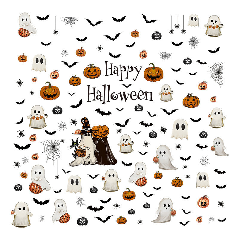 Happy Halloween Window Stickers – Ghosts, Pumpkins & Bats – Static-Cling PVC Wall & Glass Decals for Spooky Home Party Décor 👻🕷️🌙 Kawaii Stickers