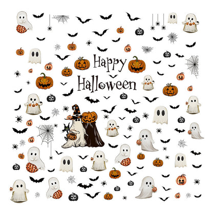 Happy Halloween Window Stickers – Ghosts, Pumpkins & Bats – Static-Cling PVC Wall & Glass Decals for Spooky Home Party Décor 👻🕷️🌙 Kawaii Stickers