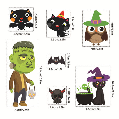 🎃 Halloween Window Stickers – Haunted House, Witch & Bat Static-Cling Decals – Double-Sided Print, Reusable Glass Wall Door Decorations Kawaii Stickers
