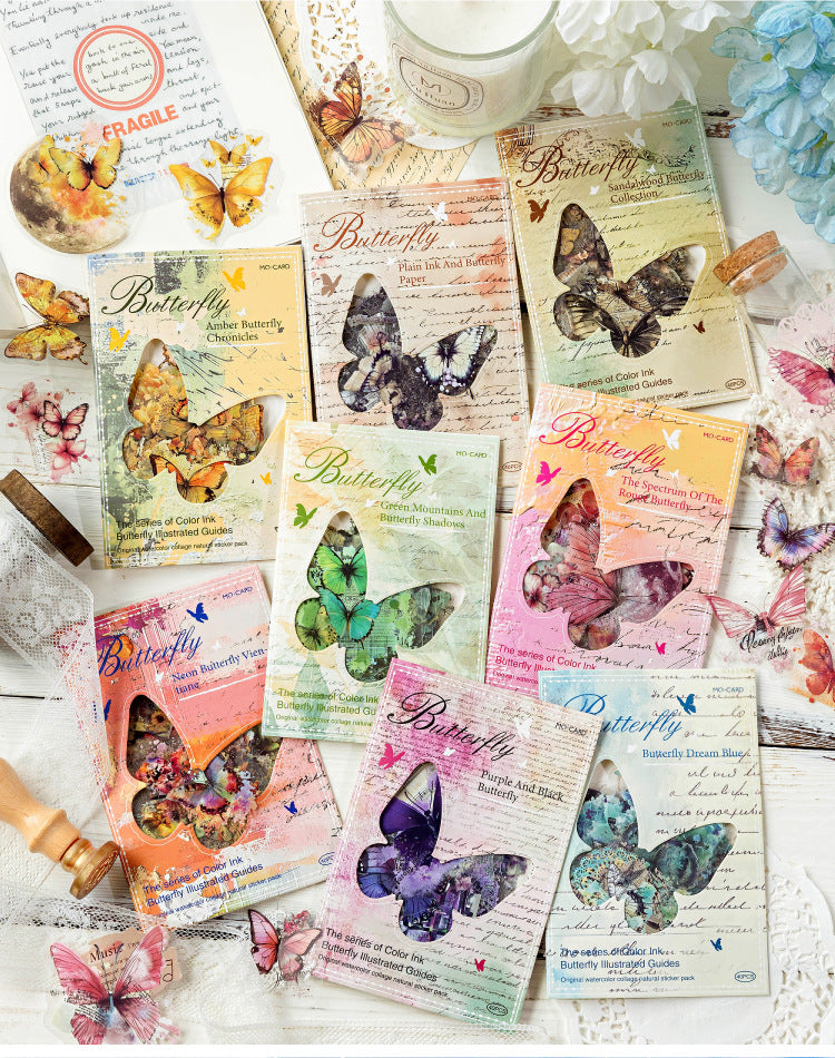 40PCS Butterfly Sticker Book – White Ink & Color Ink Botanical Collection – Scrapbook & Journal Vinyl Decals Kawaii Stickers