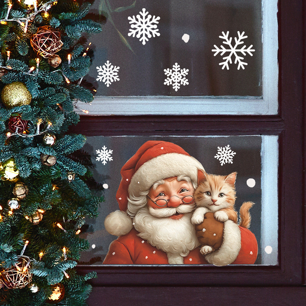 🎅 Christmas Santa Claus Snowflakes & Cat Window Stickers – Static Cling PVC ❄️🐱 Kawaii Stickers