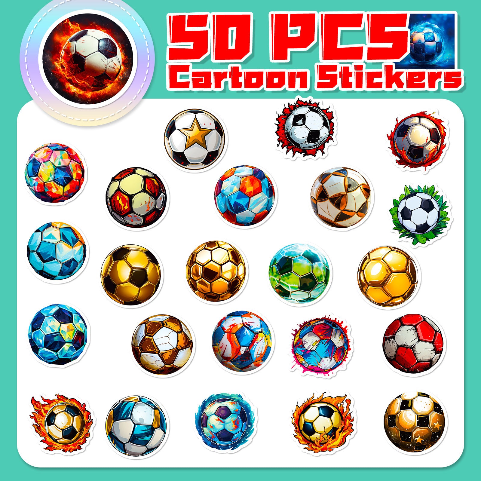 Football Stickers – 50Pcs– For Water Bottles, Laptops, Skateboards, Suitcases, Phones – Kawaii Stickers Kawaii Stickers