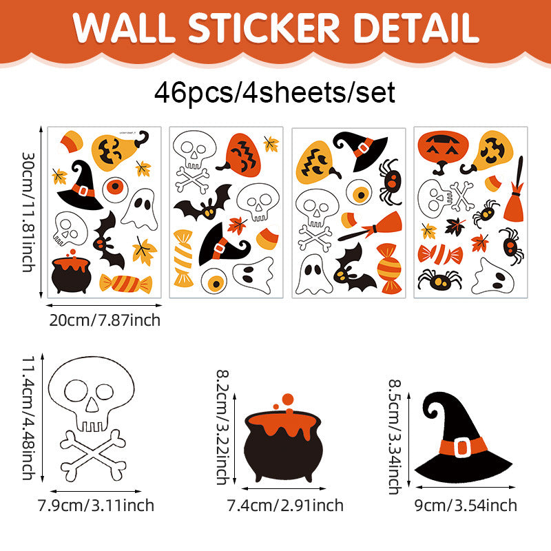 Happy Halloween Window Stickers – Ghosts, Pumpkins & Bats – Static-Cling PVC Wall & Glass Decals for Spooky Home Party Décor 👻🕷️🌙 Q 20*30cm*4pcs Kawaii Stickers