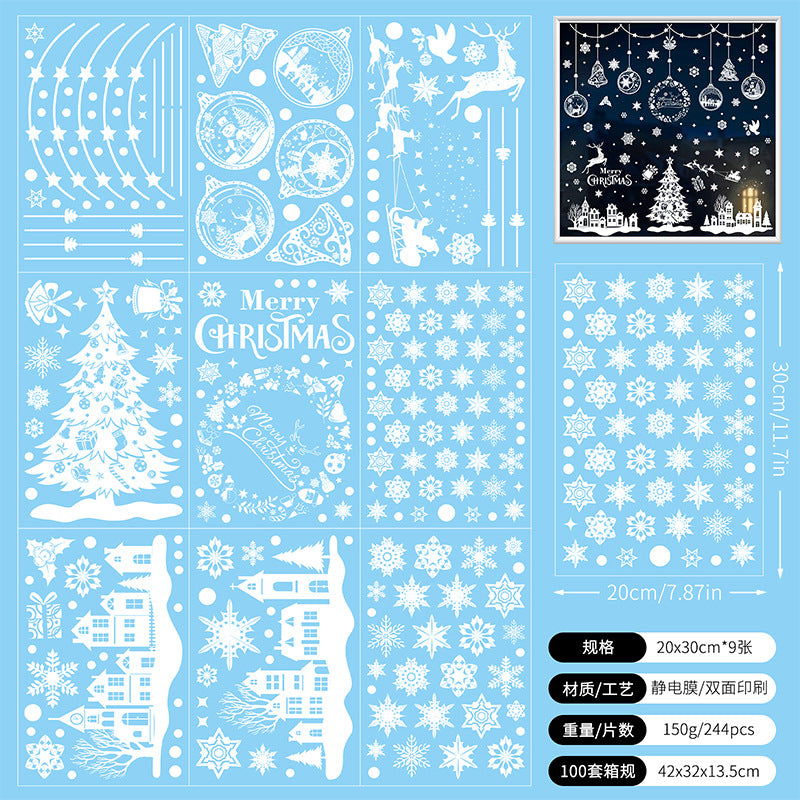 Snowflake Window Stickers ❄️ Christmas Reindeer & Santa Static Cling Stickers for Windows | Large Snowflake Stickers Window Decor White Christmas D Set 20*30cm*9PCS Kawaii Stickers