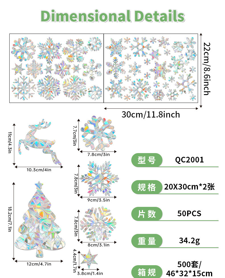 🎄 Holographic Snowflake Window Stickers – Christmas Reindeer & Festive Glass Decor ❄️✨ Kawaii Stickers