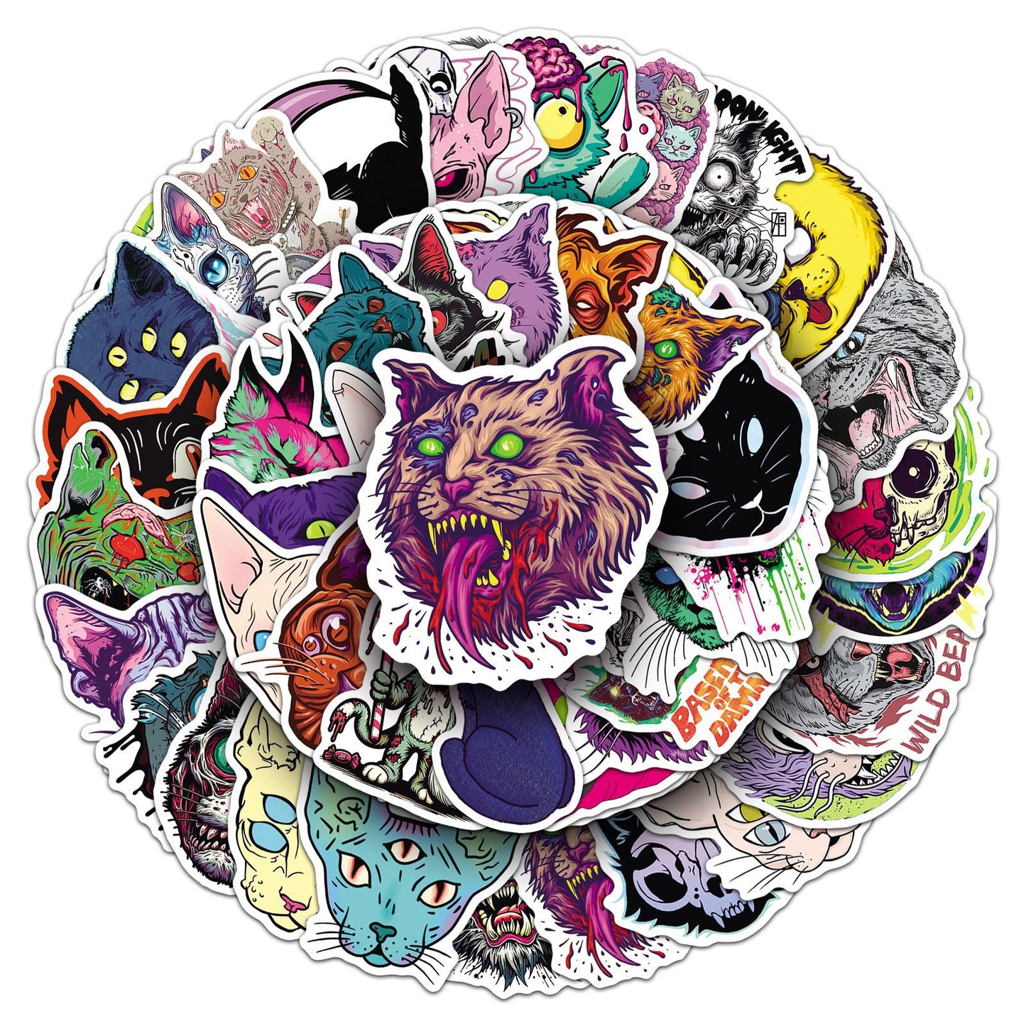Halloween Stickers - 50pcs Scary Cat Halloween Stickers Set for DIY Decoration 🎃