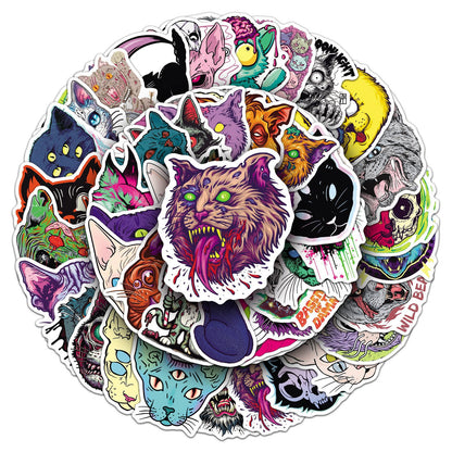 Halloween Stickers - 50pcs Scary Cat Halloween Stickers Set for DIY Decoration 🎃